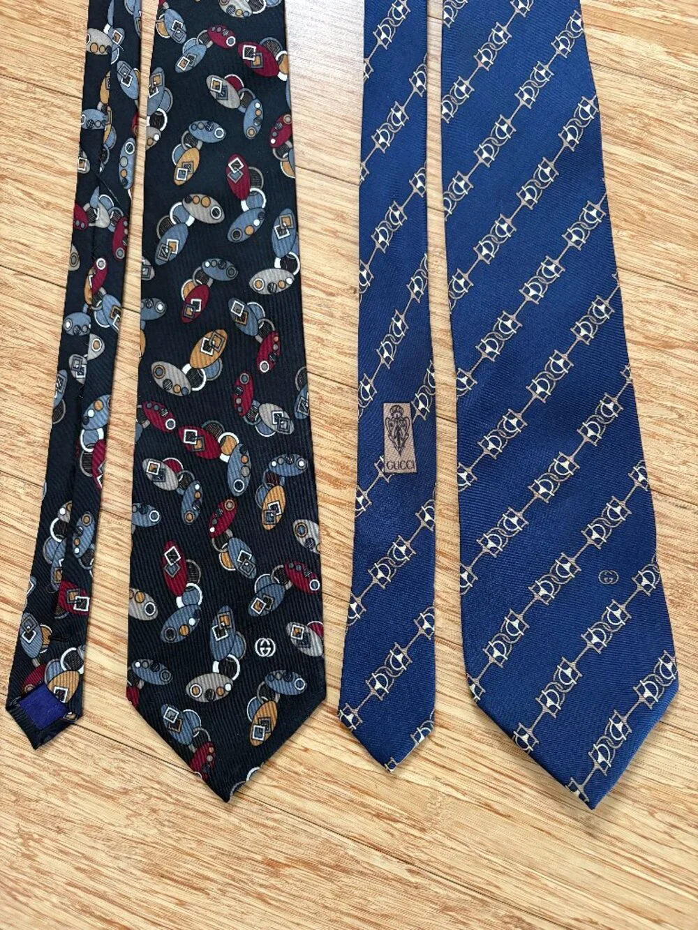 LOT Authentic GUCCI Silk Tie Blue Black GG Italy Men's monogram